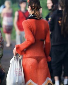 Russian girls are having fun at the bardic festival in the forest