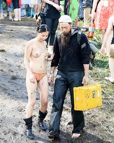 Russian girls are having fun at the bardic festival in the forest