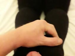 Footwank and jizz flow in ebony tights stocking