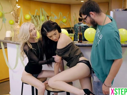 Both stepsisters boinked at a soiree by their step stepbro