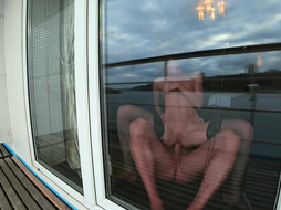 Racy, unexperienced knob teaser in ebony tights is getting plumbed next to the balcony door