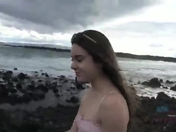 Naive, first-timer teenie with a pretty smirk, Megan Marx luvs to have fun with her raw snatch