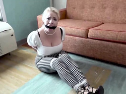 Humungous jugged blond got strapped up and dictated to deepthroat an elder stud's jizz-shotgun, in his home