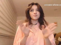 Smallish boobed lady is about to practice an climax in front of the web camera