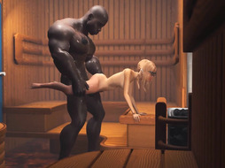 cherry nerdy chick in glasses gets ravaged by a ebony XXL jizz-shotgun in sauna