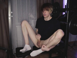 student jacks off beau during exercise