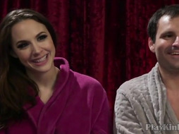 Fetish dominatrix tormenting loser in crimson tights