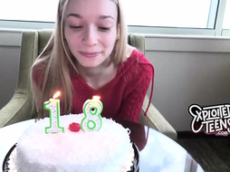 Lean blondie pecker teaser with lil' jugs is getting down on all fours on the floor while pleasuring her roomy