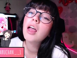 Trampy nubile with braces and glasses is showcasing her tongue on web cam, late at night
