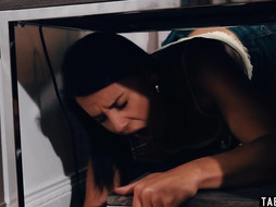 Teenage childminder Riley Jacobs stuck cleaning with no underpants on and needed daddy