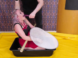 Dominated slut urinated on