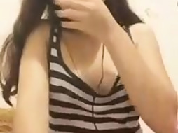Teenage black-haired is doing insane stuff on web cam, while her beau is out of town