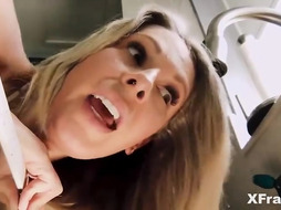 Molten towheaded gal got banged while her mitt was stuck in the bury and she loved it