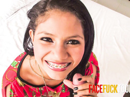 Latina hottie wants my cum on her braces after deep throat