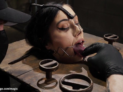 Bound brunette babe pussy whipped