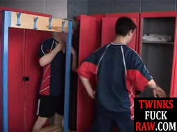 Dicksucked twink breeds bottom in lockerroom for facial