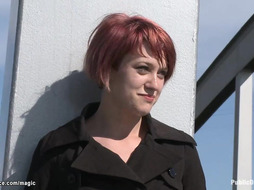 Ginger slut deep throat fucked outdoor