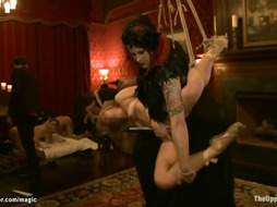 Slaves anal fucked and cummed at party