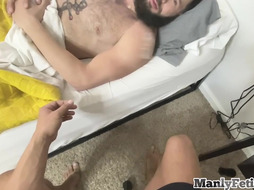 Tattooed hairy chests bottom POV bareback fucked by his BF