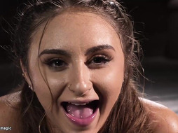 Hot busty brunette gets whipped