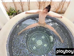 Petite asian teen stripping and relaxing