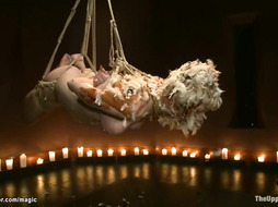 Busty blond made to kneeling on rice