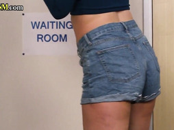 CFNM babe femdoms suck and jerk dude in waiting room