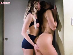 Erotic babe lesbians enjoy passionate licking after kissing