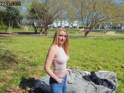 Pickedup 19yo blonde pussy fucked outdoor in POV for cash