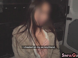 Facialized sinful 19yo filled in pussy after picking her up