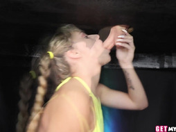 Pigtailed 19yo slut gags on hard dick after hot jerking