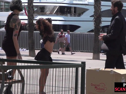 Shameless 19yo whipped outdoor at public place by BDSM fem