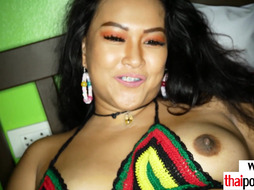 Hot amateur Thai slut dildoing herself