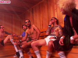 Gangbang slut drilled by hardcore guys in doggystyle