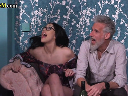 Amateur babe in high heels pussydrilled in front of voyeurs