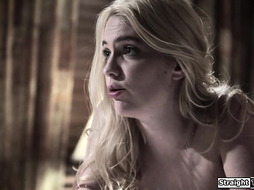 Stalker tricks blonde babe into fucking