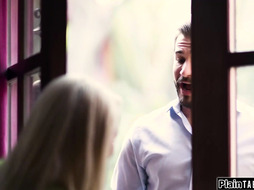 Blonde fucking a guy to not get exposed