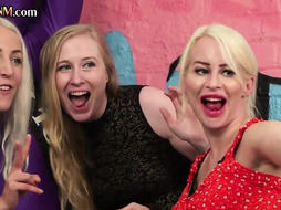 CFNM HJ femdoms jerking cock of spandex submissive guy