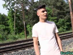 Gay dude smashed outdoor in close up by dirty top fucker