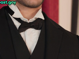 Straight suited bottom barebacked by tattooed top after BJ