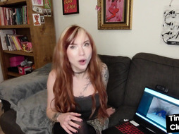 SPH solo inked babe in stockings humiliates small dicks