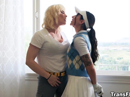 Lucy fucked April's hole with her dick club