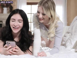 Lez bitches enjoy making pussies wet in threesome sex