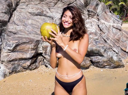 Tiny Mexican teen naked on the beach