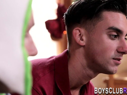 Horny hunk gets balls jizzed