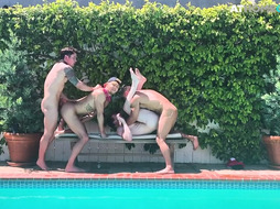 Outdoor orgy gays enjoy barebacking anal action at home