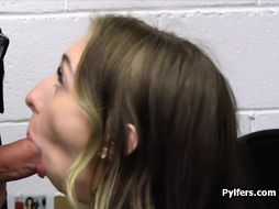 Blue eyed thief sucks mall cops dick