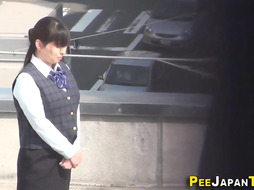 Asian boss lady peeing in public