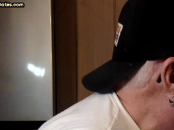 Mature gloryhole gay sucks BFs cock in homemade closeup