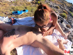 Thai teen has to fuck a big cock outdoor